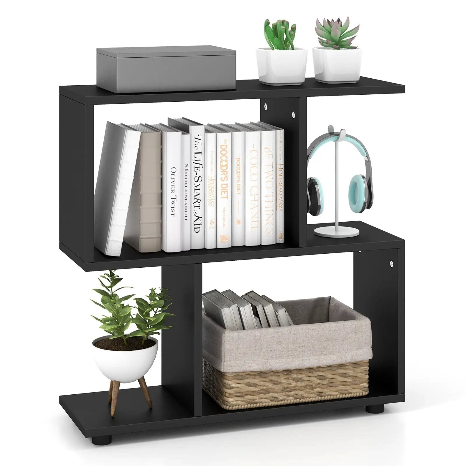 24 Inch 3-Tier Geometric Bookshelf with Thick Foot Pads by DirectDeals