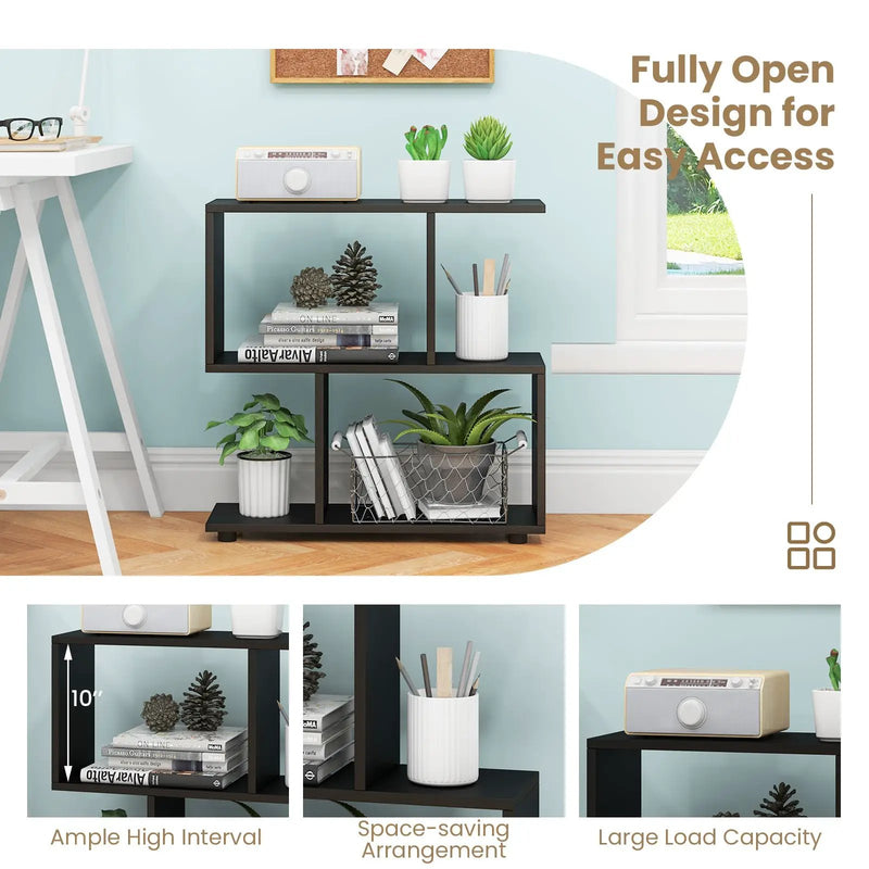 24 Inch 3-Tier Geometric Bookshelf with Thick Foot Pads by DirectDeals