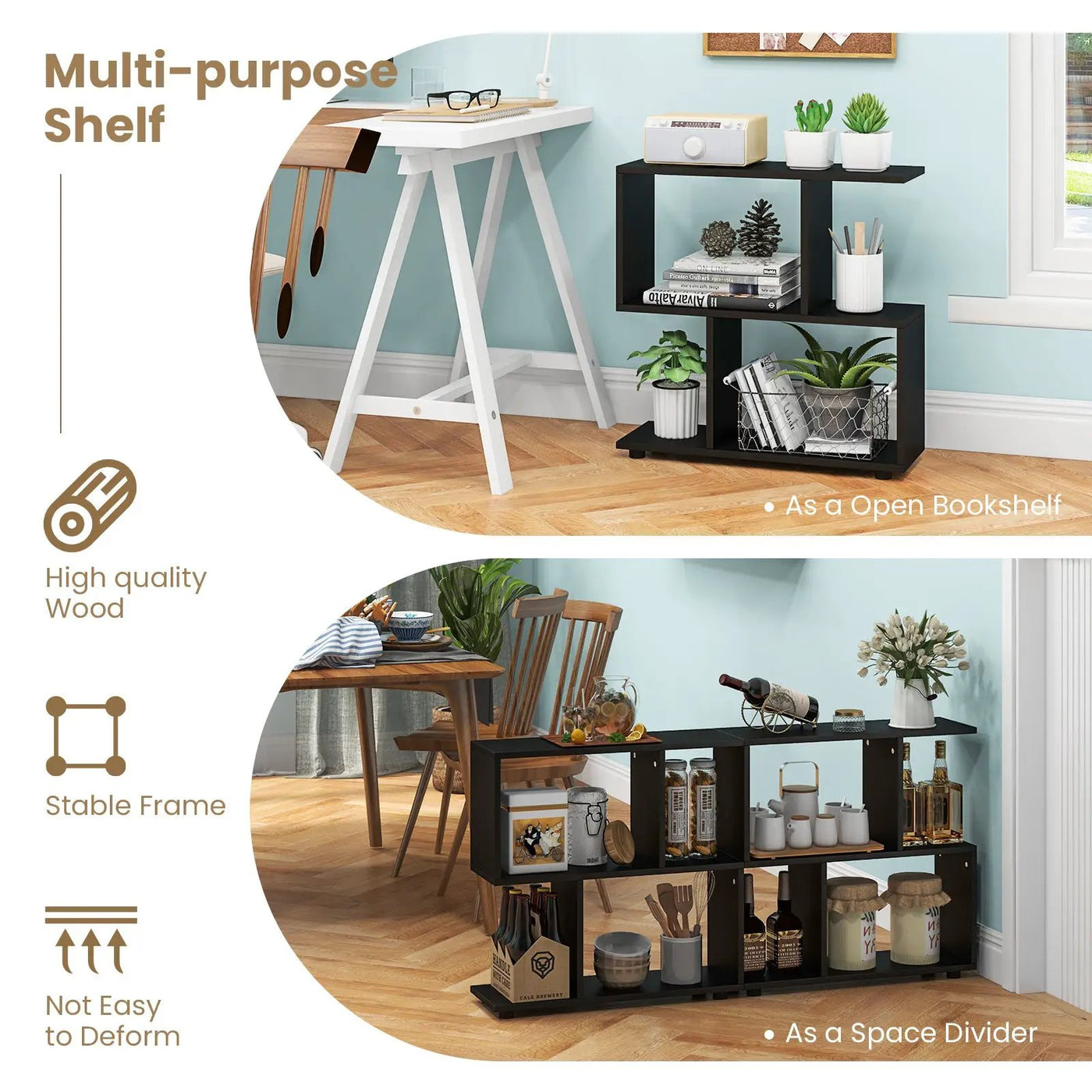 24 Inch 3-Tier Geometric Bookshelf with Thick Foot Pads by DirectDeals