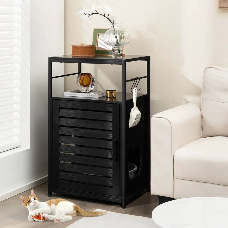 Cat Litter Box Enclosure with Louvered Door and 3-Tier Shelf by DirectDeals