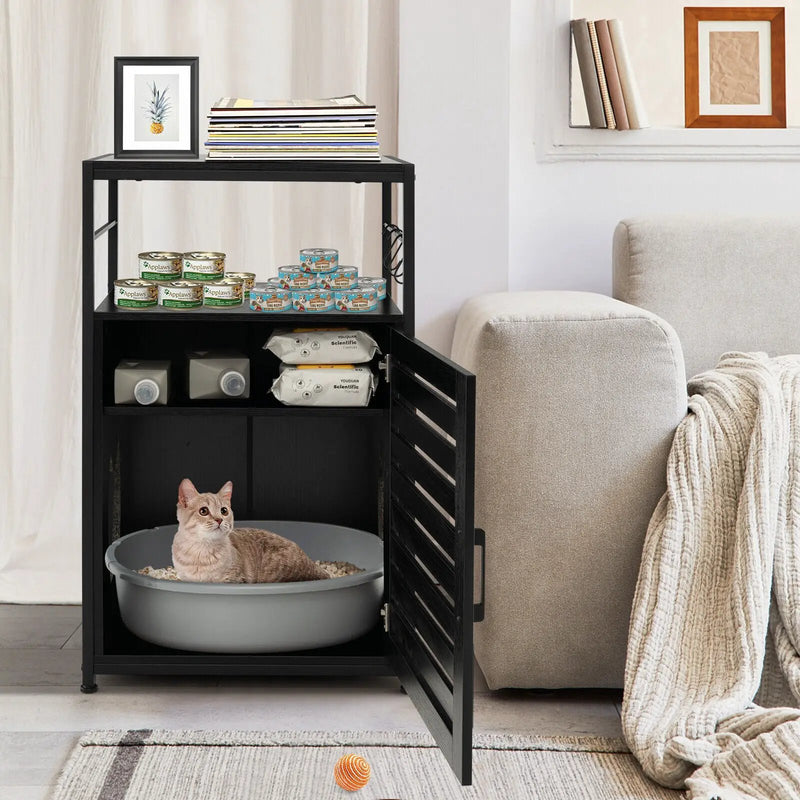 Cat Litter Box Enclosure with Louvered Door and 3-Tier Shelf by DirectDeals