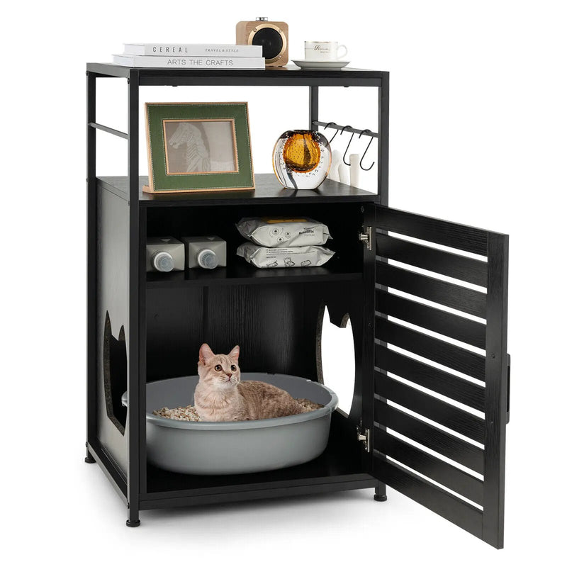 Cat Litter Box Enclosure with Louvered Door and 3-Tier Shelf by DirectDeals