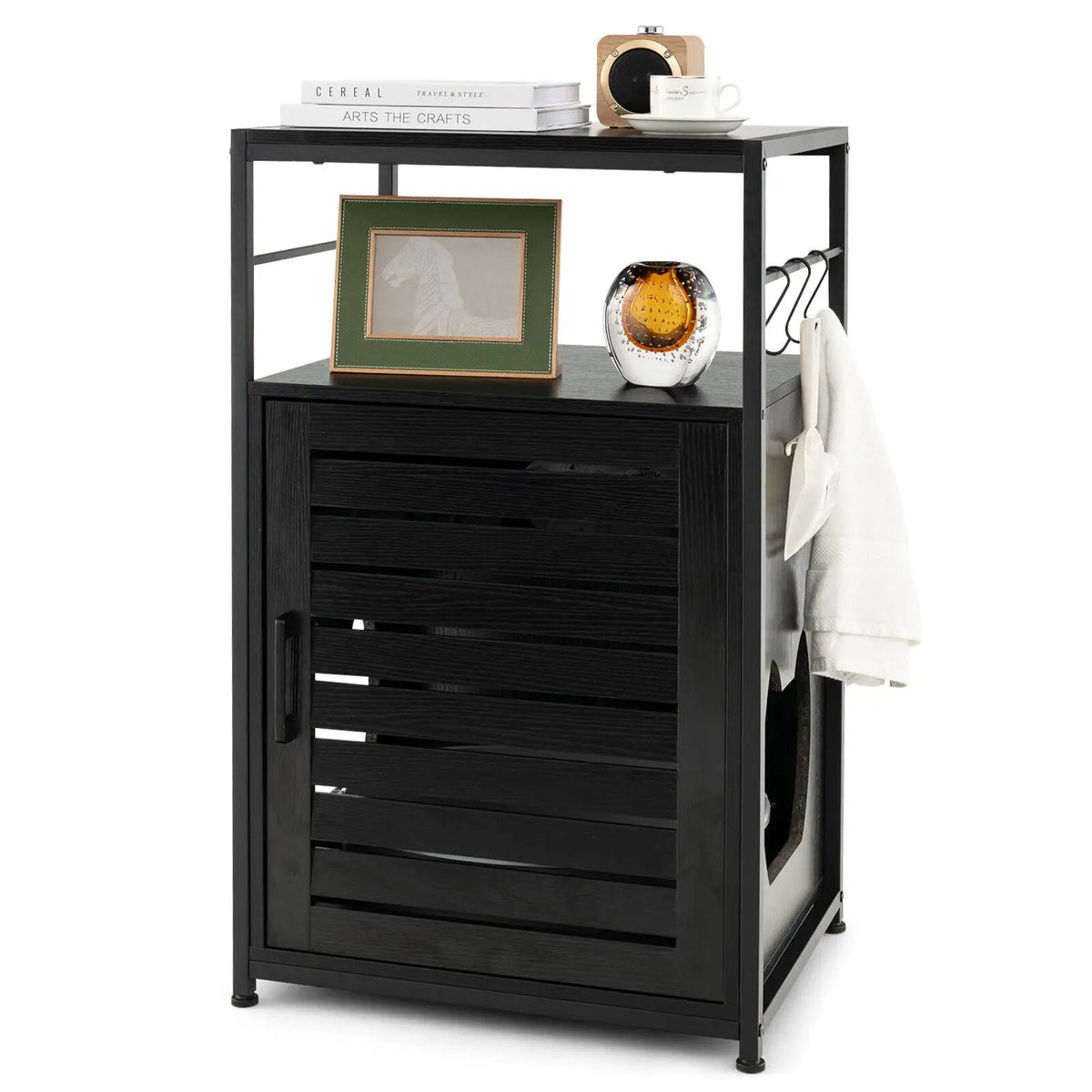 Cat Litter Box Enclosure with Louvered Door and 3-Tier Shelf by DirectDeals