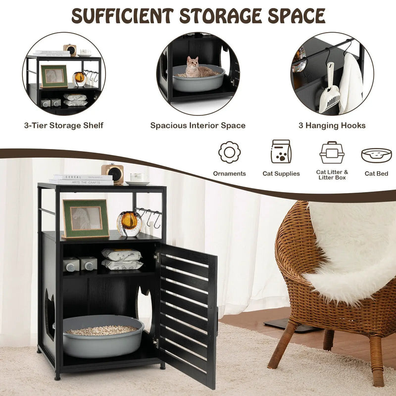 Cat Litter Box Enclosure with Louvered Door and 3-Tier Shelf by DirectDeals