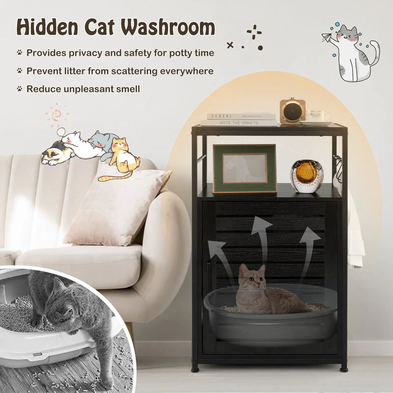 Cat Litter Box Enclosure with Louvered Door and 3-Tier Shelf by DirectDeals