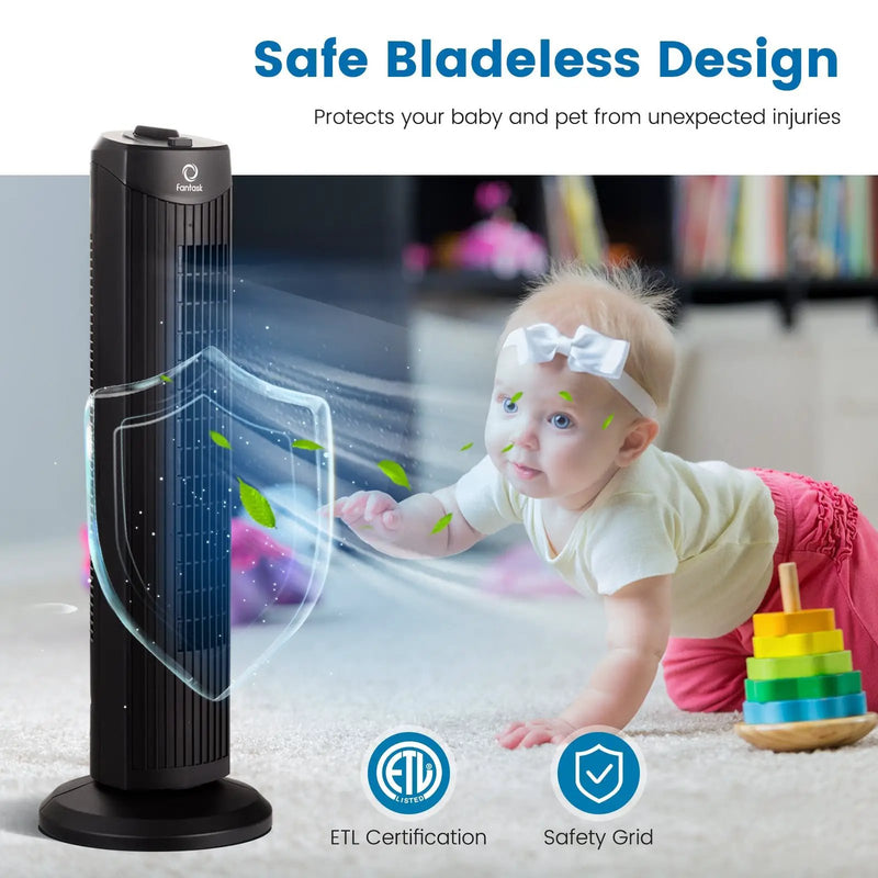 Fantask 35W 28 Inch Quiet Bladeless Oscillating Tower Fan by DirectDeals
