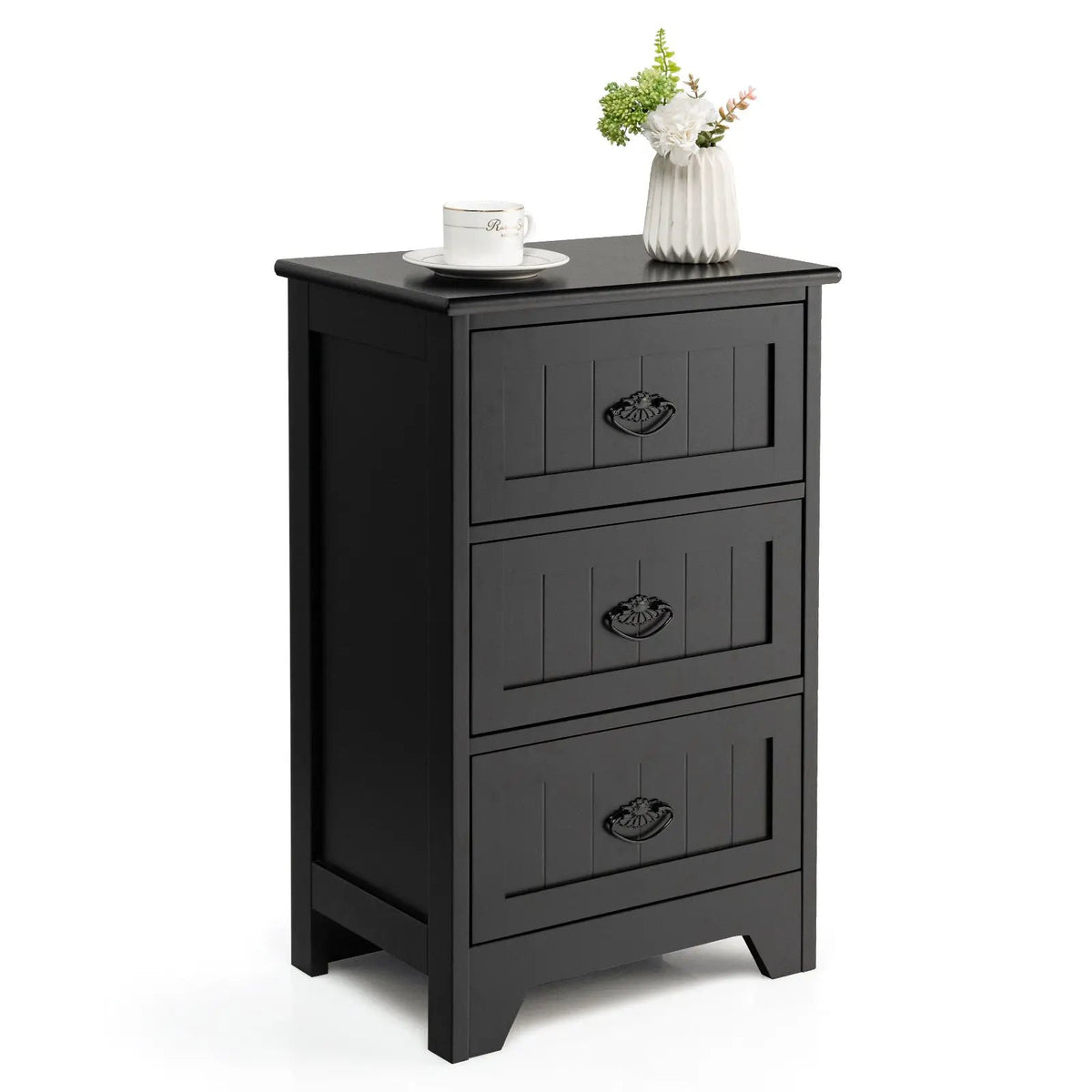 Farmhouse Nightstand with 3 Storage Drawers and Handles by DirectDeals