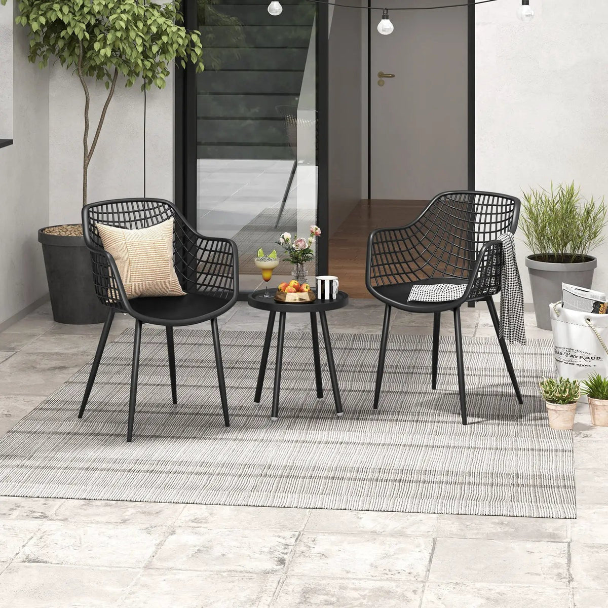 3 Piece Patio Chair Set with PP Seat and Tabletop for Porch by DirectDeals