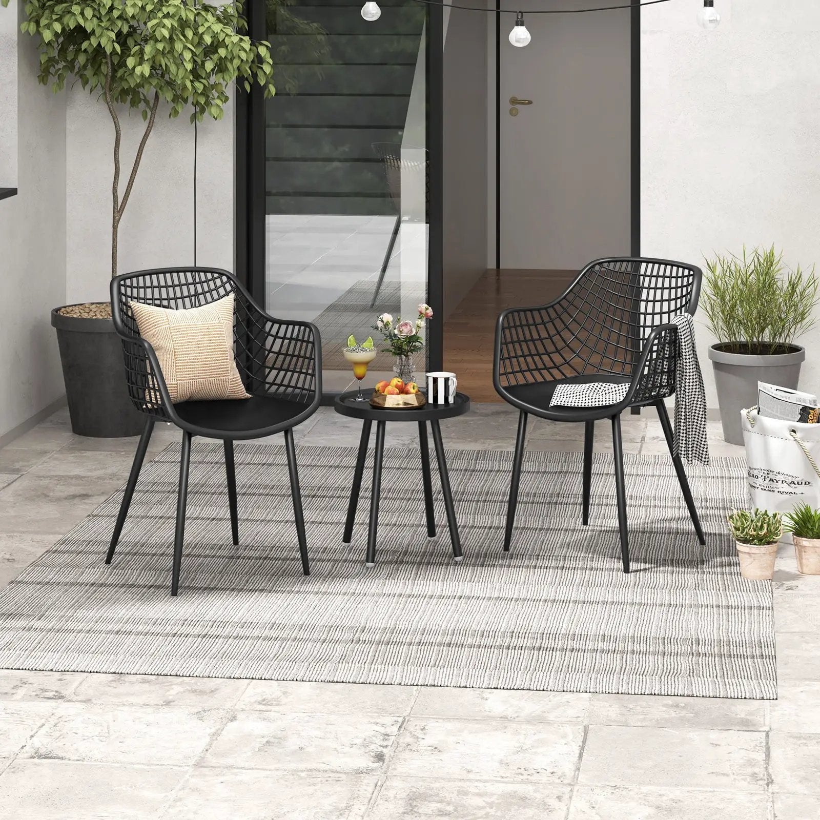 3 Piece Patio Chair Set with PP Seat and Tabletop for Porch by DirectDeals