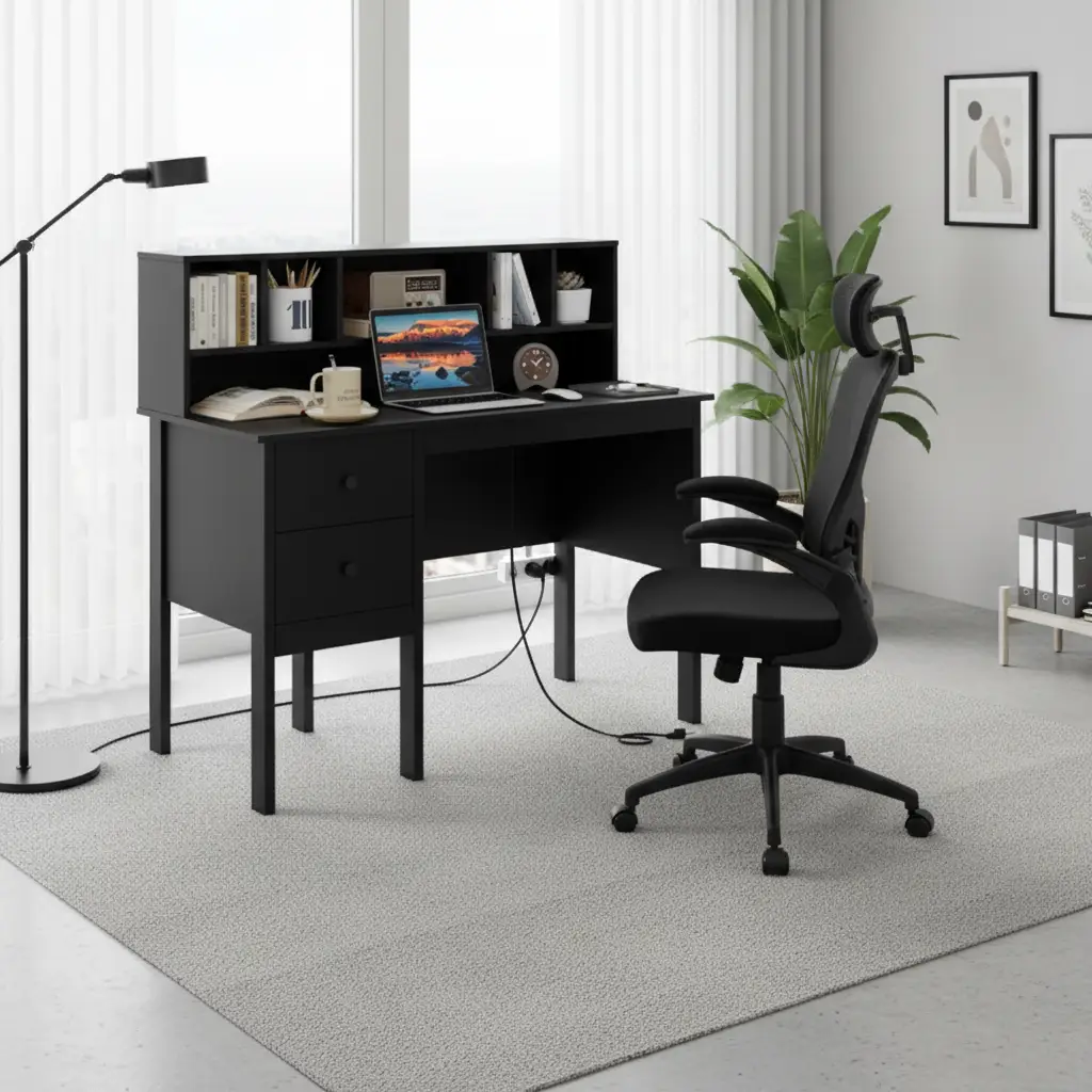 Black 48 inch Computer Desk and Ergonomic Mesh Office Chair Bundle for Home Office by DirectDeals
