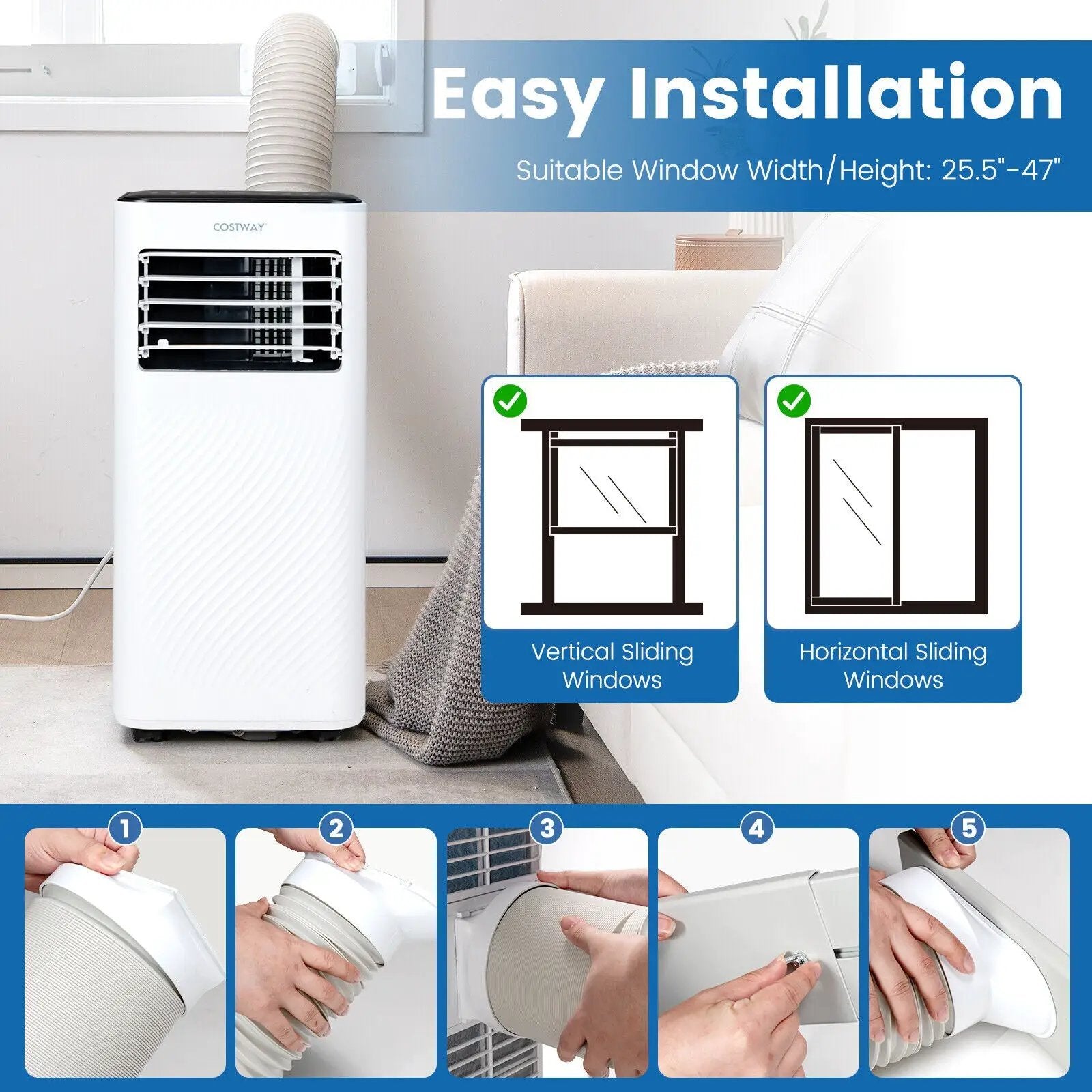 8000 BTU Portable Air Conditioner with Remote Control and Sleep Mode-Black by DirectDeals