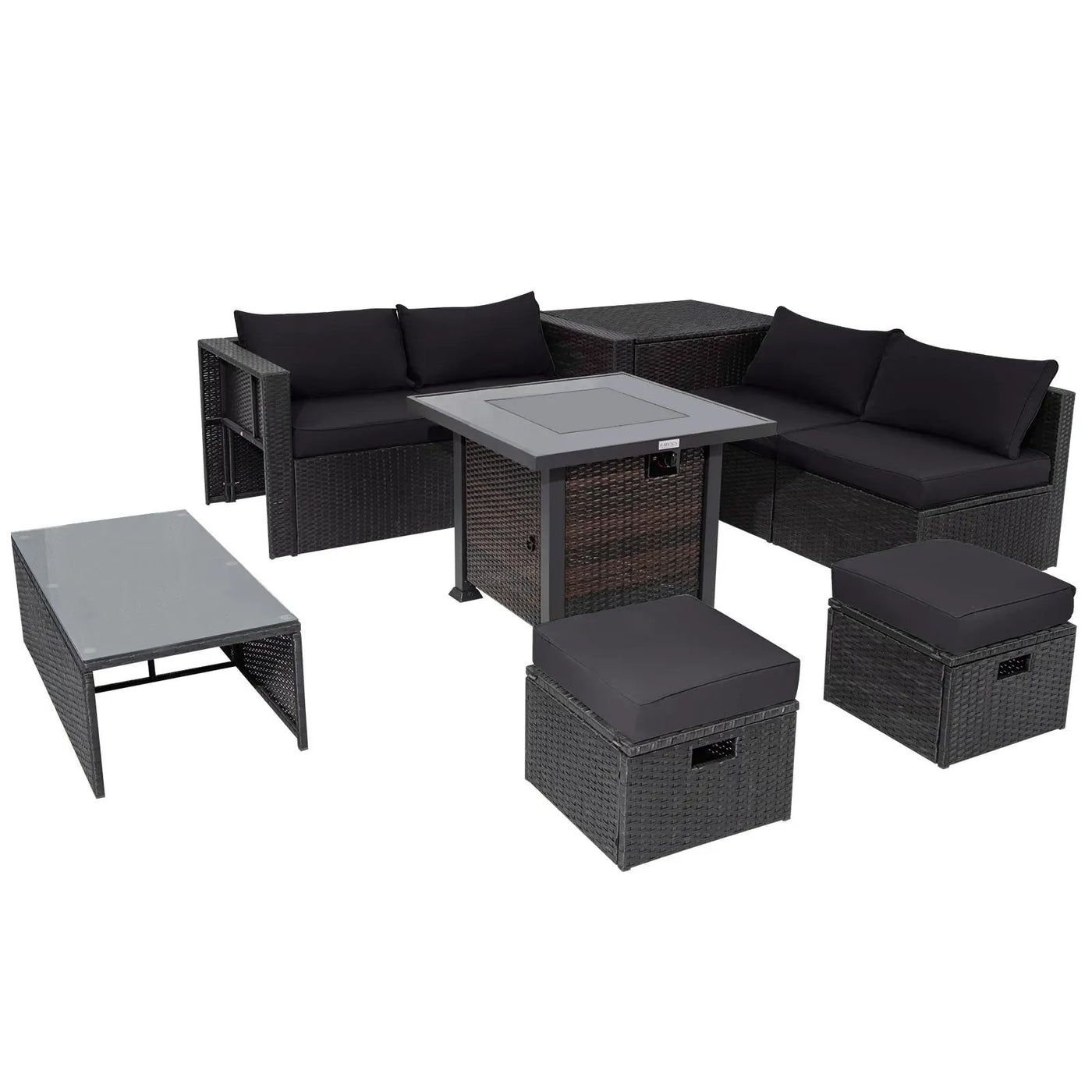 9 Pieces Patio Furniture Set with 32‚Äù Fire Pit Table and 50000 BTU Square Propane Fire Pit by DirectDeals