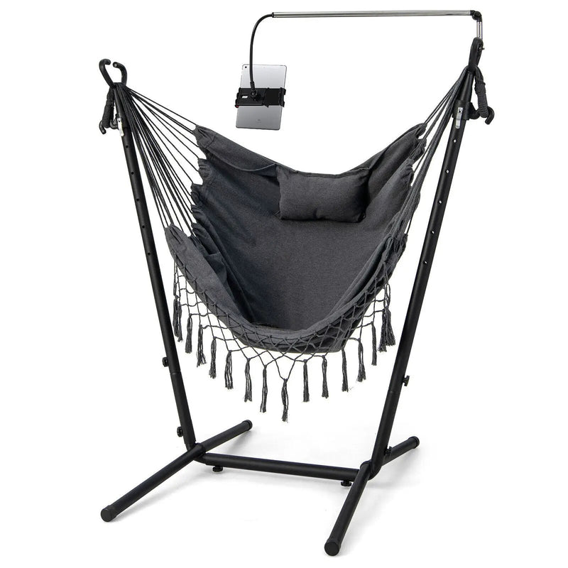Height Adjustable Hammock Chair with Phone Holder and Side Pocket-Gray by DirectDeals