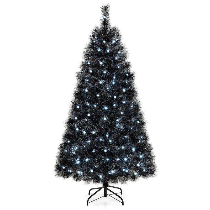 6/7/8 Feet Black Artificial Halloween Christmas Tree with PVC Branch Tips and 210/320/450 Cool White LED Lights by DirectDeals