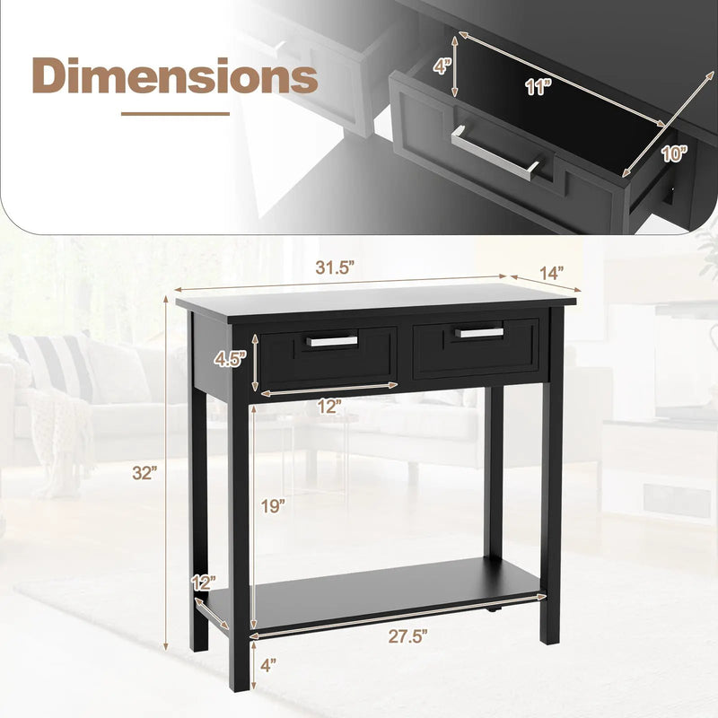 Narrow Console Table with Drawers and Open Storage Shelf by DirectDeals