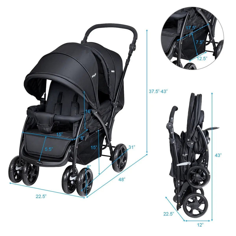 Foldable Lightweight Front Back Seats Double Baby Stroller by DirectDeals