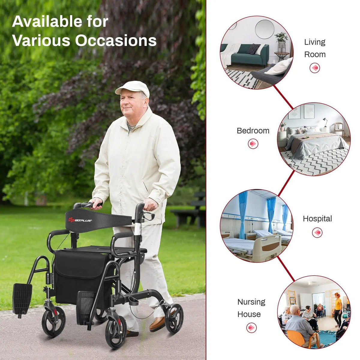 Folding Rollator Walker with 8-inch Wheels and Seat by DirectDeals