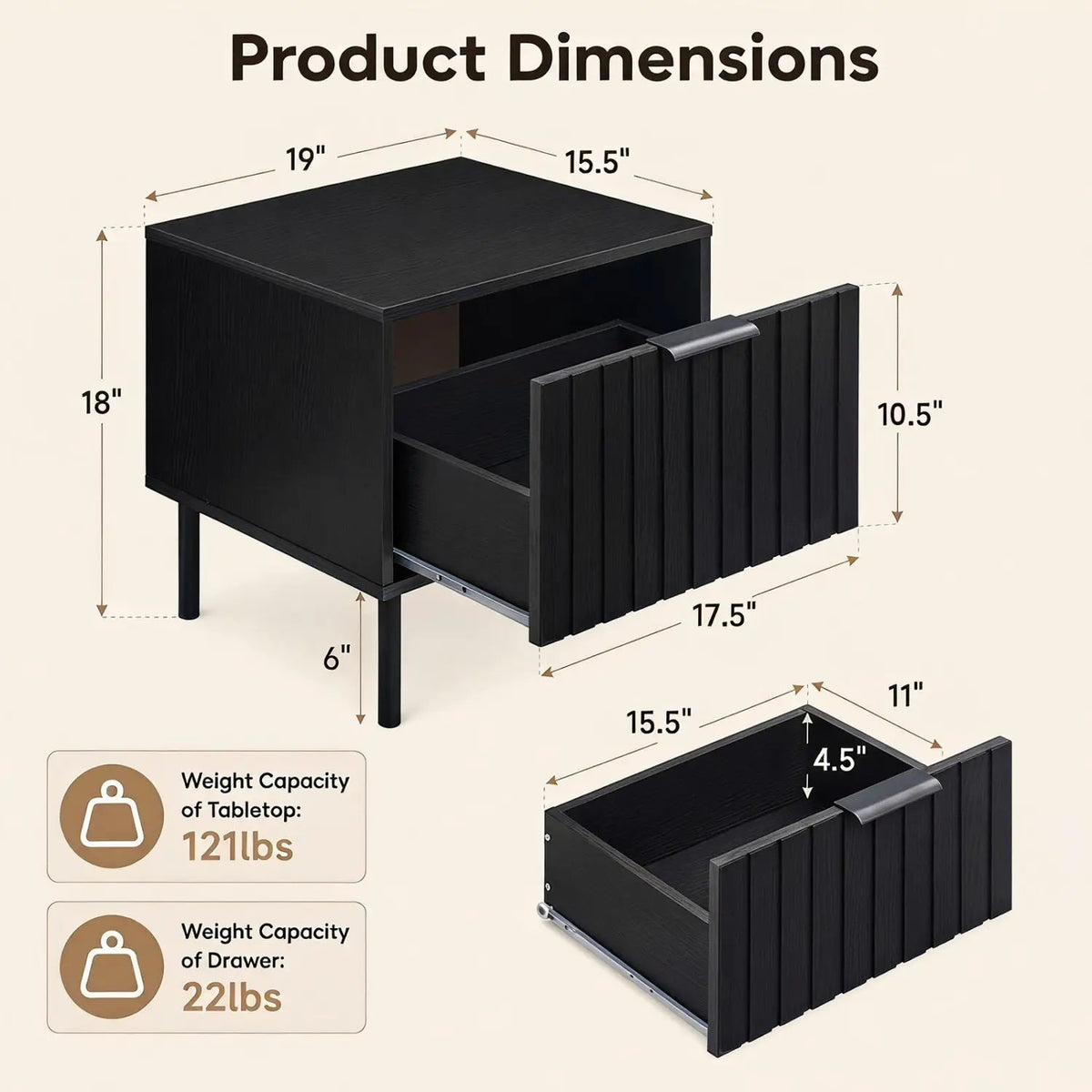 Modern Nightstand with Vertical-Striped Drawer by DirectDeals