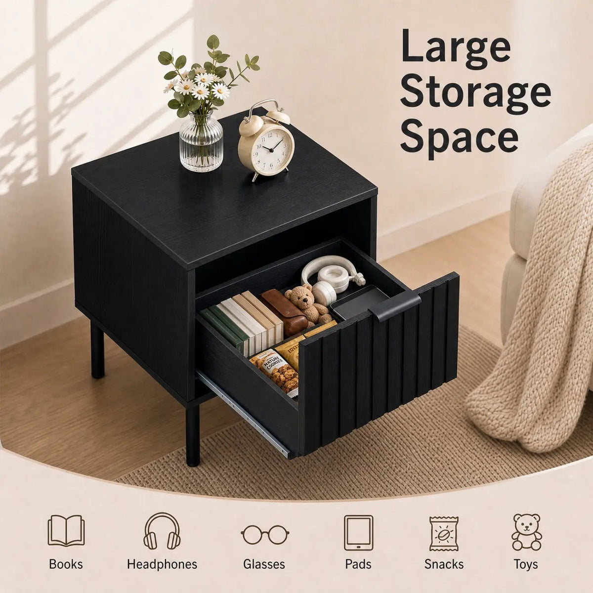 Modern Nightstand with Vertical-Striped Drawer by DirectDeals