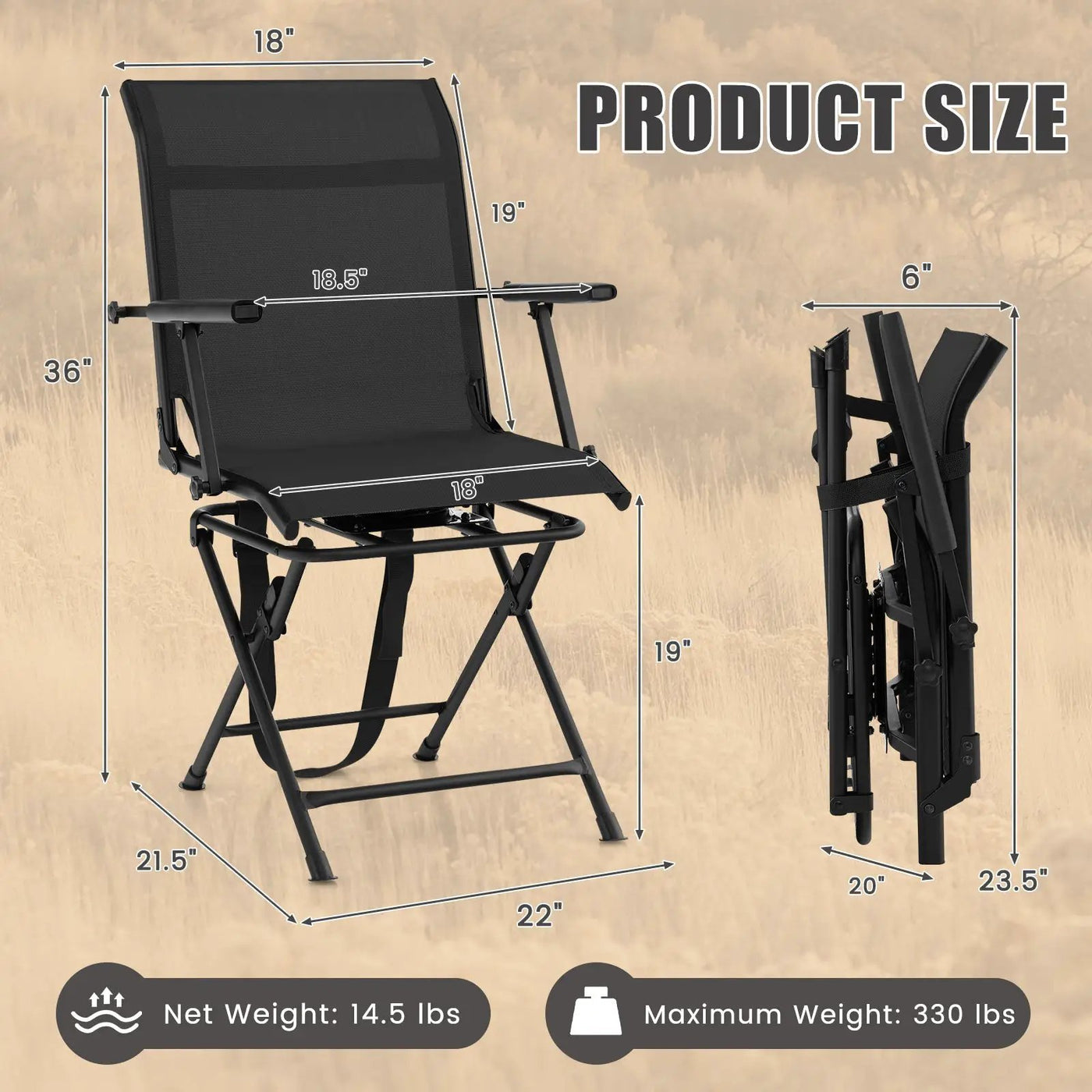 Foldable Swivel Patio Chair with Armrest and Mesh Back by DirectDeals