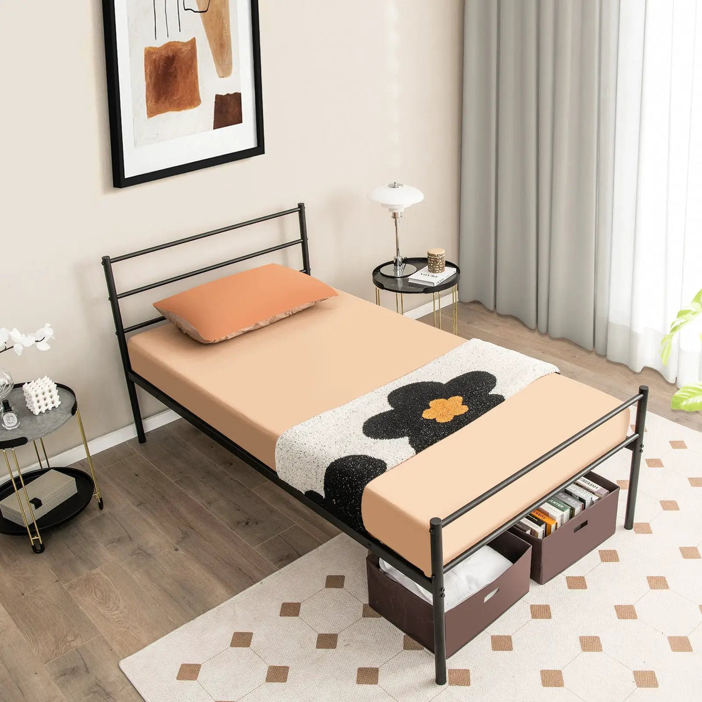Twin Size Metal Bed Frame Platform with Headboard by DirectDeals