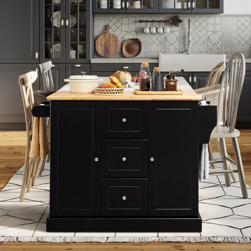 2-Door Large Mobile Kitchen Island Cart with Hidden Wheelsand 3 Drawers by DirectDeals