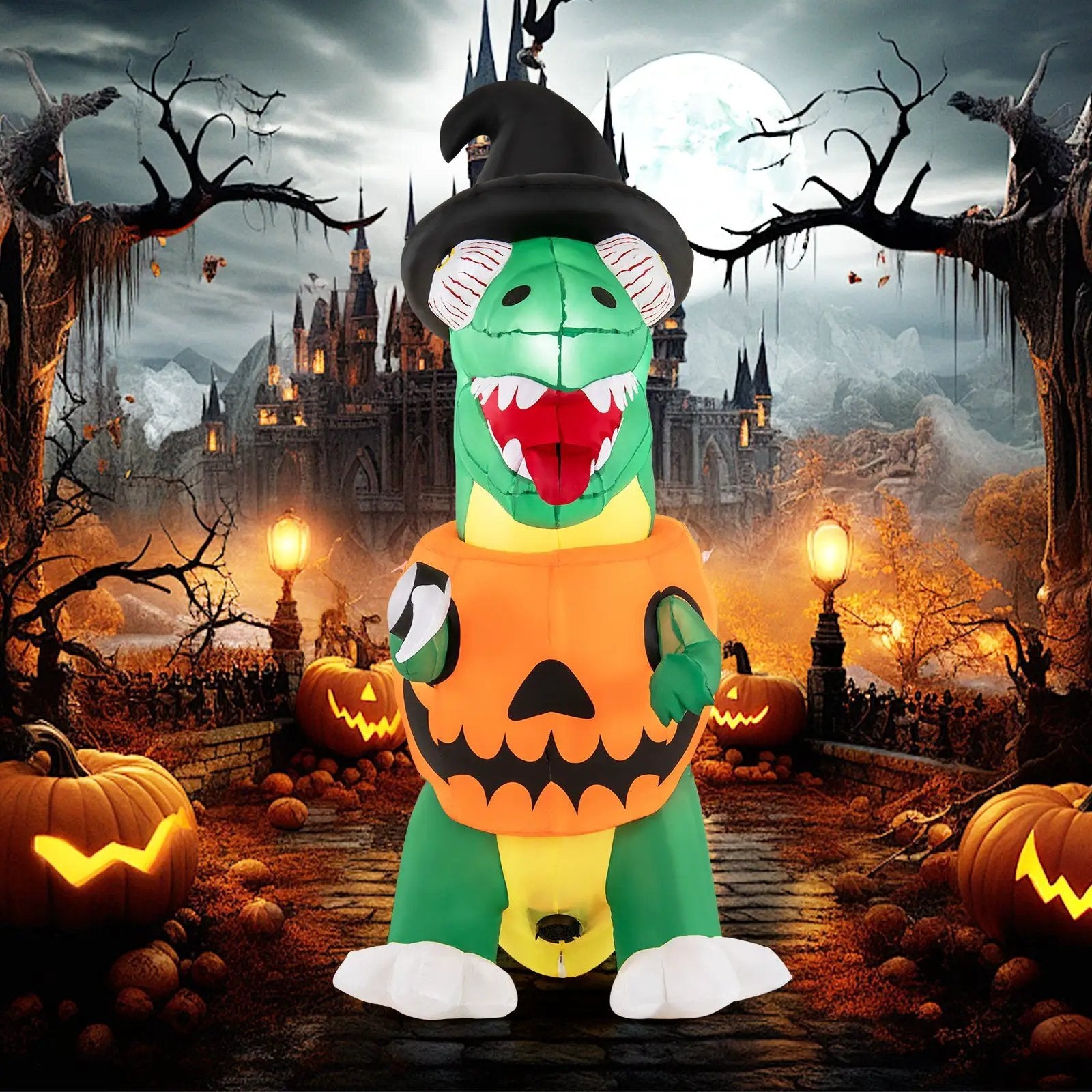 Blow up Inflatable Pumpkin Dinosaur Yard Decoration with Built-in LED Lights by DirectDeals