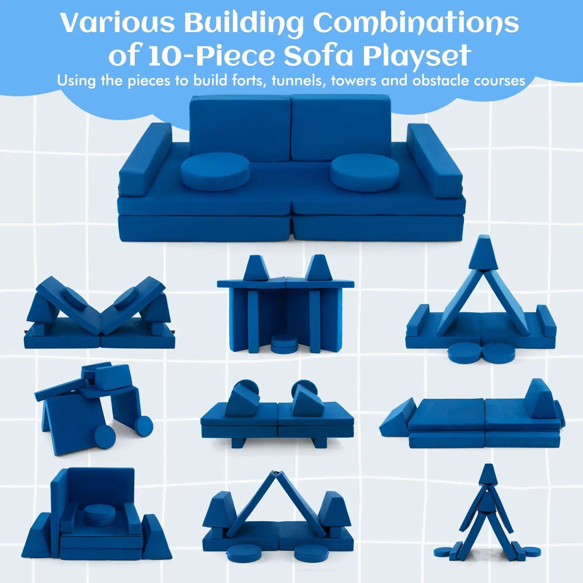 10-Piece Kids Play Couch Sofa with Portable Handle by DirectDeals