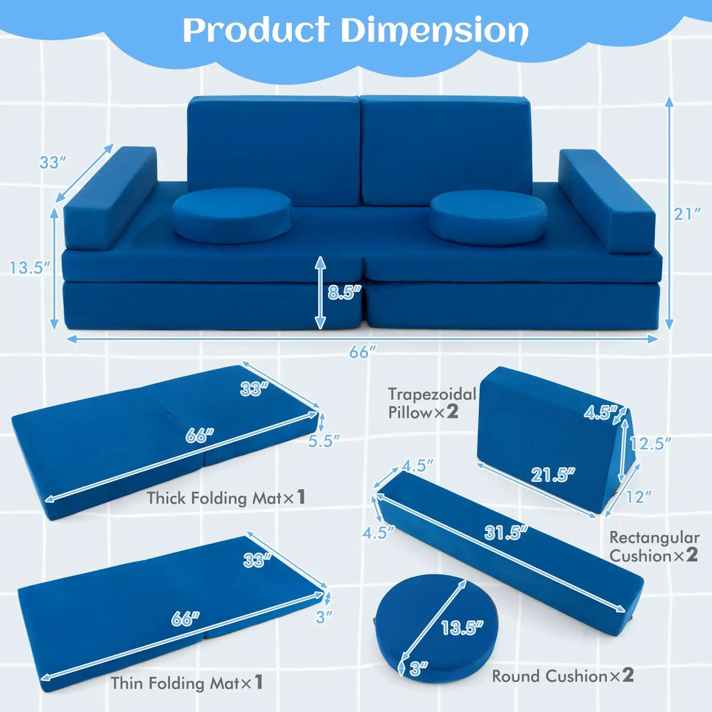 10-Piece Kids Play Couch Sofa with Portable Handle by DirectDeals