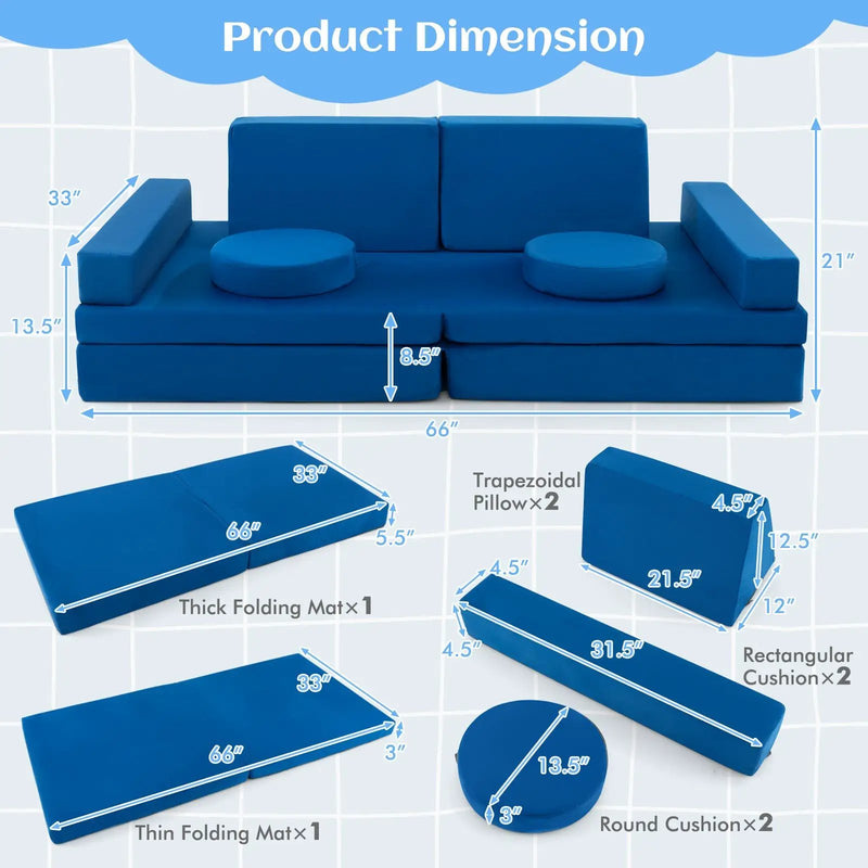 10-Piece Kids Play Couch Sofa with Portable Handle by DirectDeals