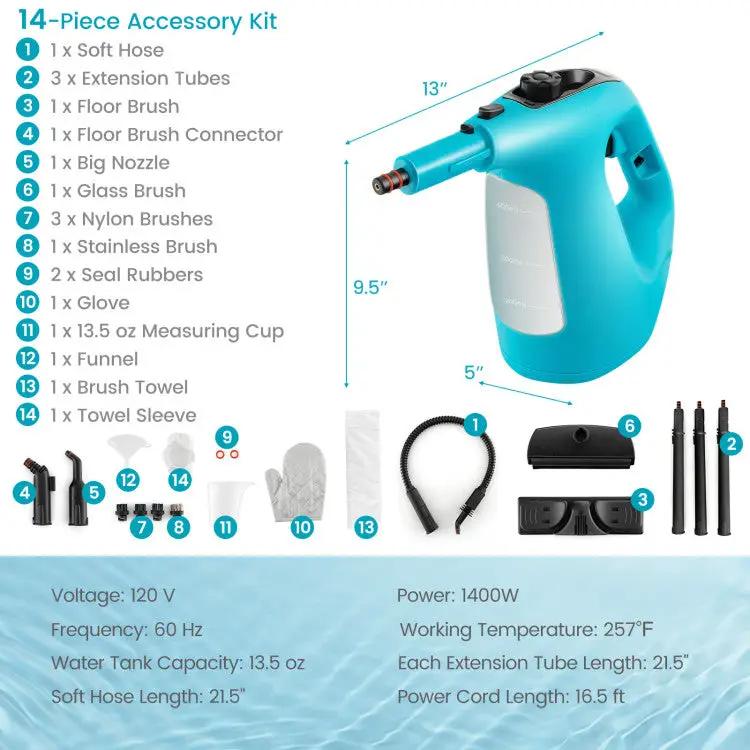 1400W Handheld Steam Cleaner with 14-Piece Accessory Kit and Child Lock by DirectDeals