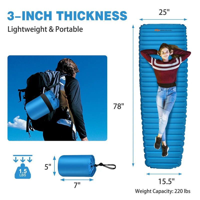 3 Inch Thick Inflatable Waterproof Camping Sleeping Pad by DirectDeals