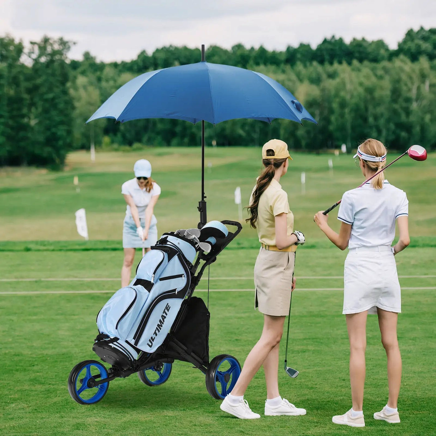 Folding 3 Wheels Golf Push Cart with Bag Scoreboard Adjustable Handle by DirectDeals