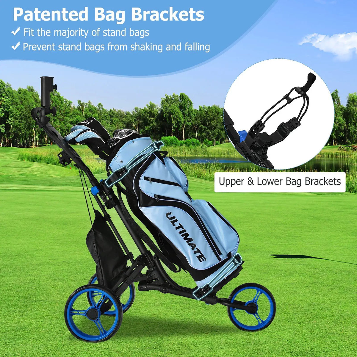 Folding 3 Wheels Golf Push Cart with Bag Scoreboard Adjustable Handle by DirectDeals