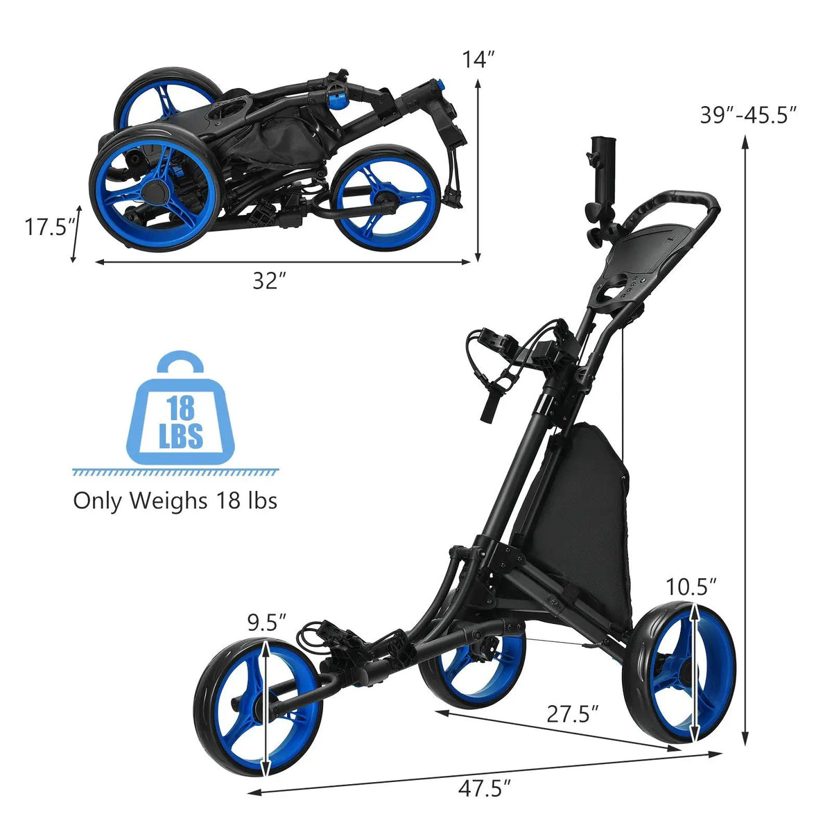 Folding 3 Wheels Golf Push Cart with Bag Scoreboard Adjustable Handle by DirectDeals