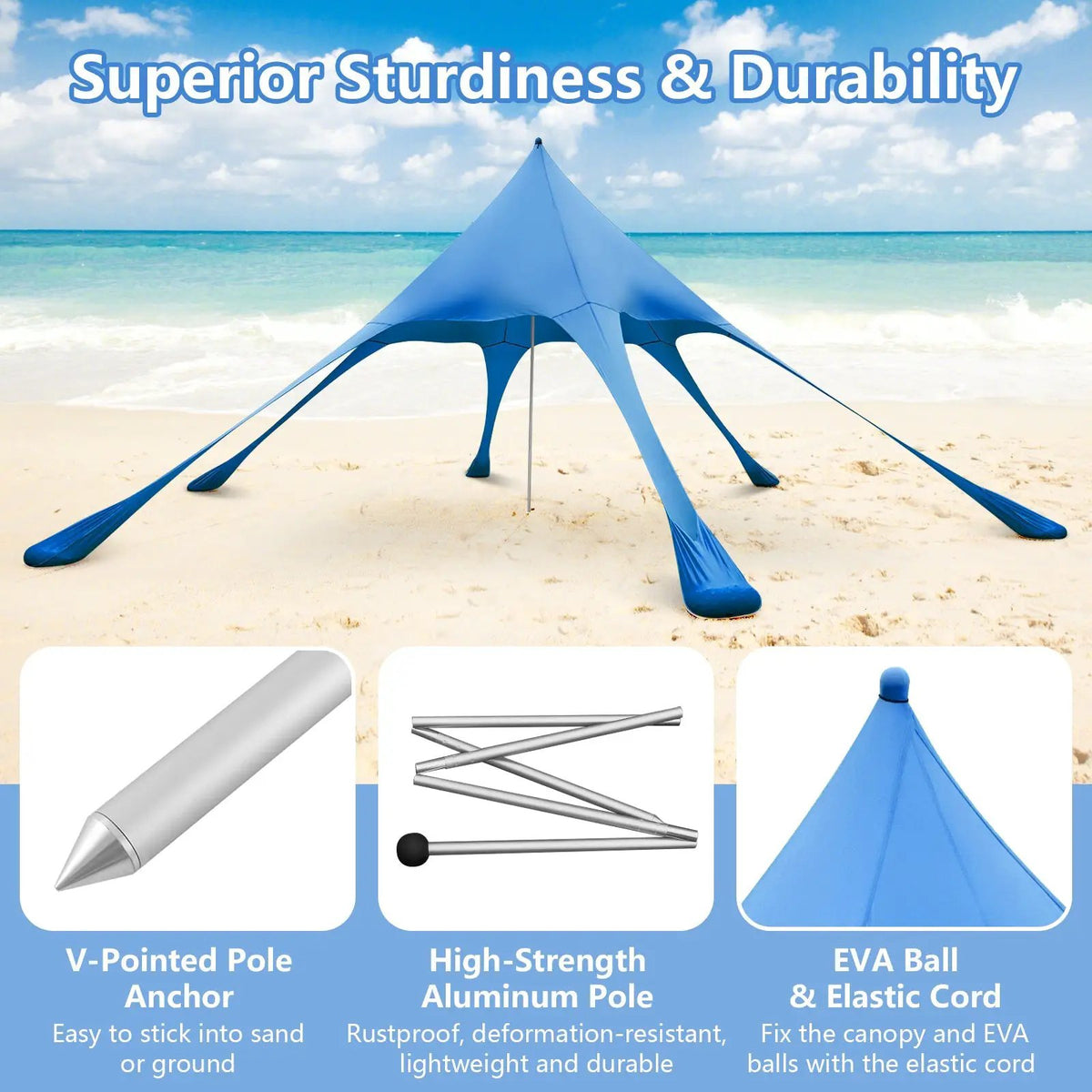20 x 20 Feet Beach Canopy Tent with UPF50+ Sun Protection and Shovel by DirectDeals