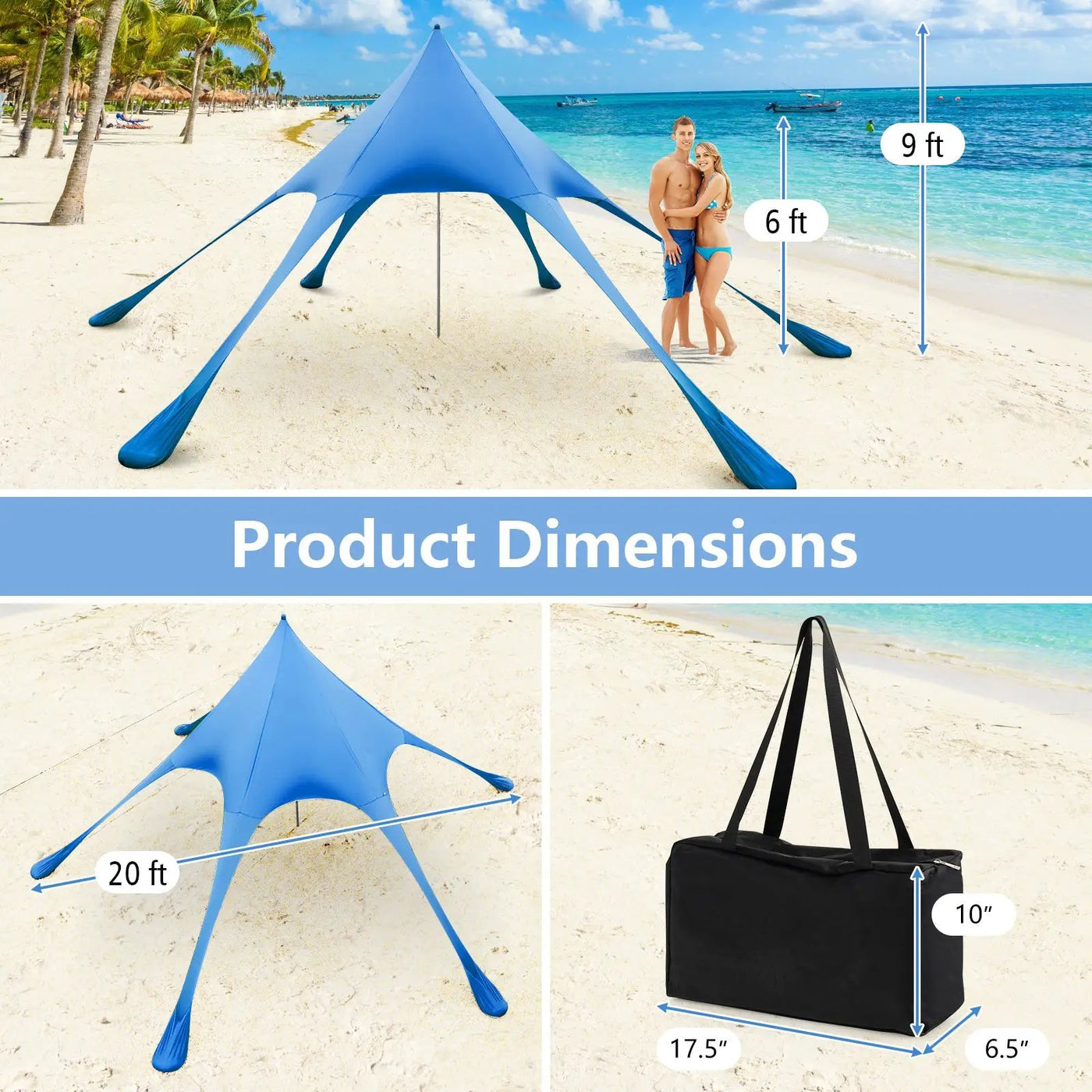 20 x 20 Feet Beach Canopy Tent with UPF50+ Sun Protection and Shovel by DirectDeals