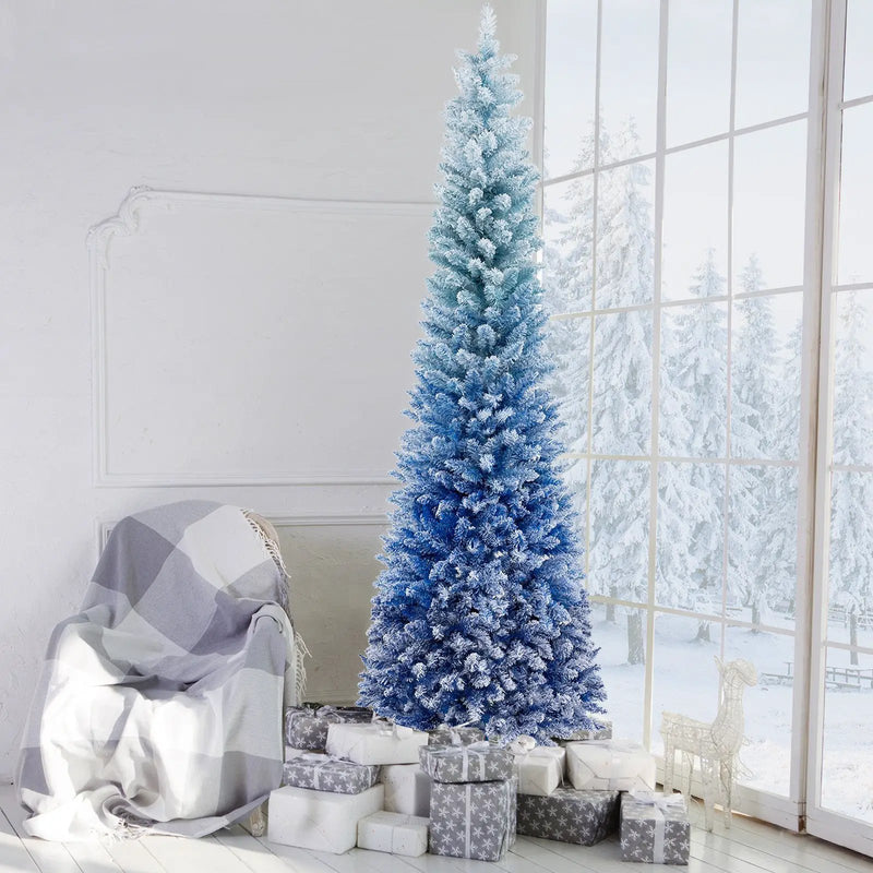 7 Feet Blue Gradient Snow Flocked Artificial Christmas Tree-Blue by DirectDeals