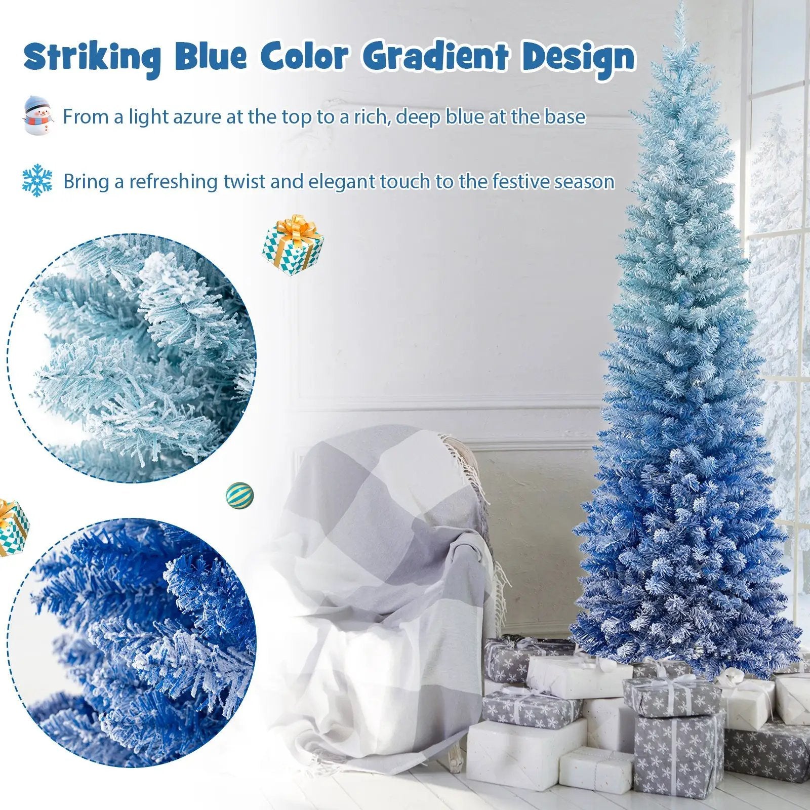 6 Feet Blue Gradient Snow Flocked Artificial Christmas Tree-Blue by DirectDeals