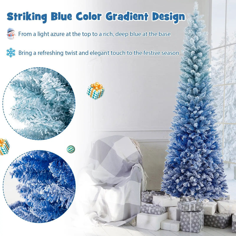 7 Feet Blue Gradient Snow Flocked Artificial Christmas Tree-Blue by DirectDeals