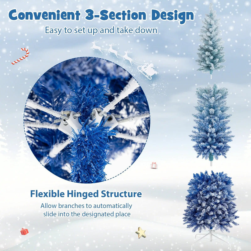 7 Feet Blue Gradient Snow Flocked Artificial Christmas Tree-Blue by DirectDeals