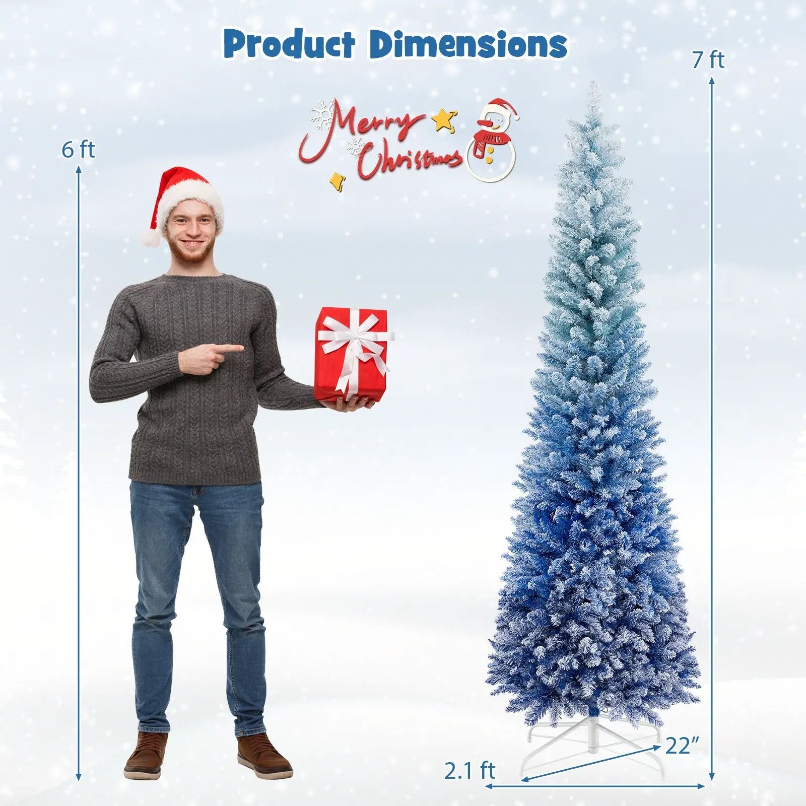7 Feet Blue Gradient Snow Flocked Artificial Christmas Tree-Blue by DirectDeals