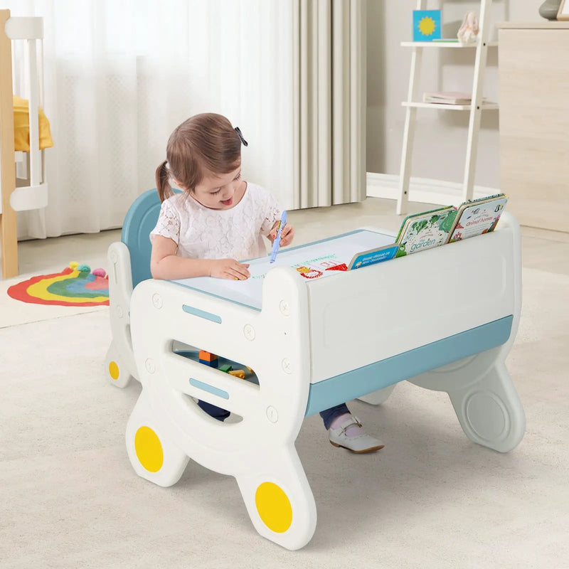 Kids Drawing Table and Chair Set with Watercolor Pens and Blackboard Eraser by DirectDeals