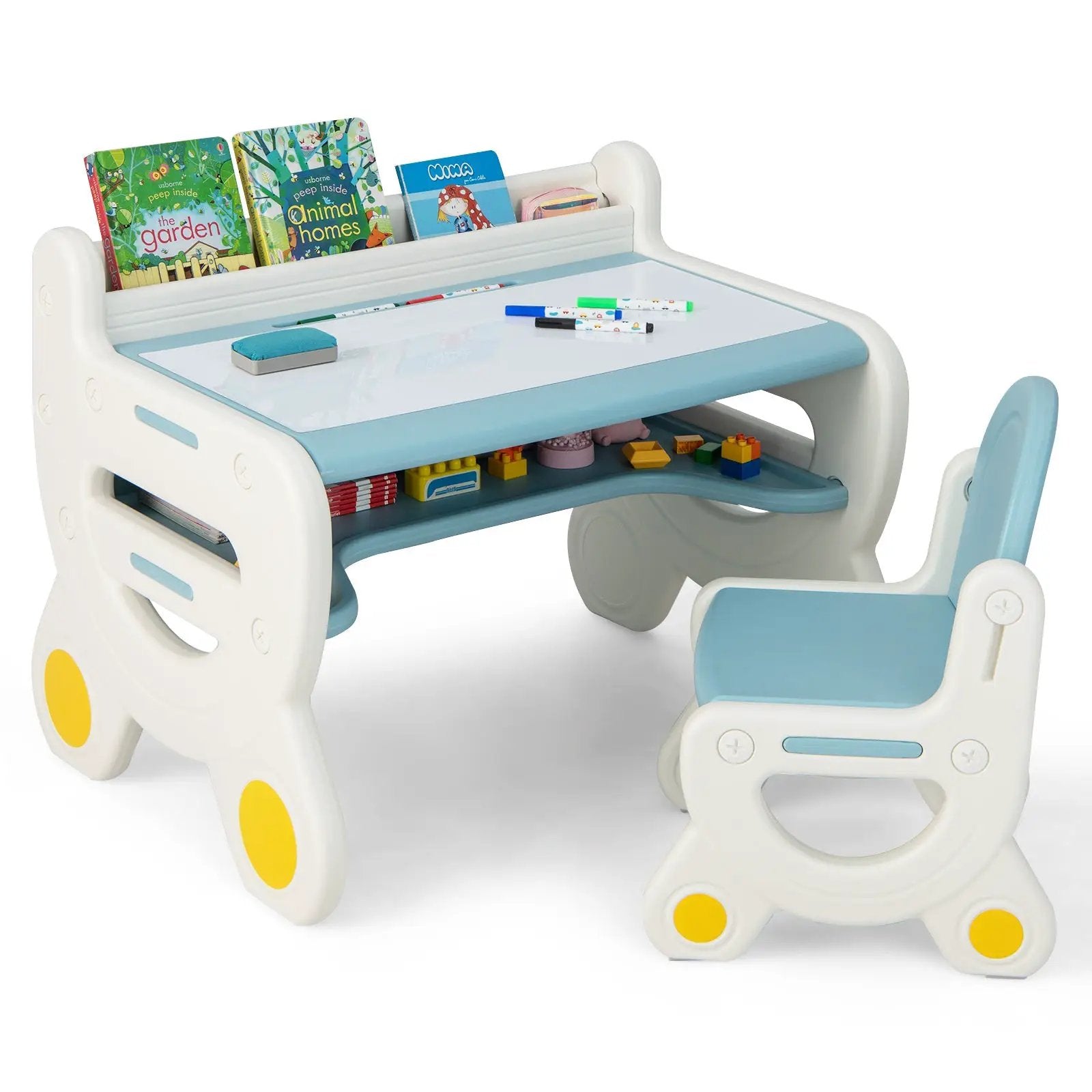 Kids Drawing Table and Chair Set with Watercolor Pens and Blackboard Eraser by DirectDeals
