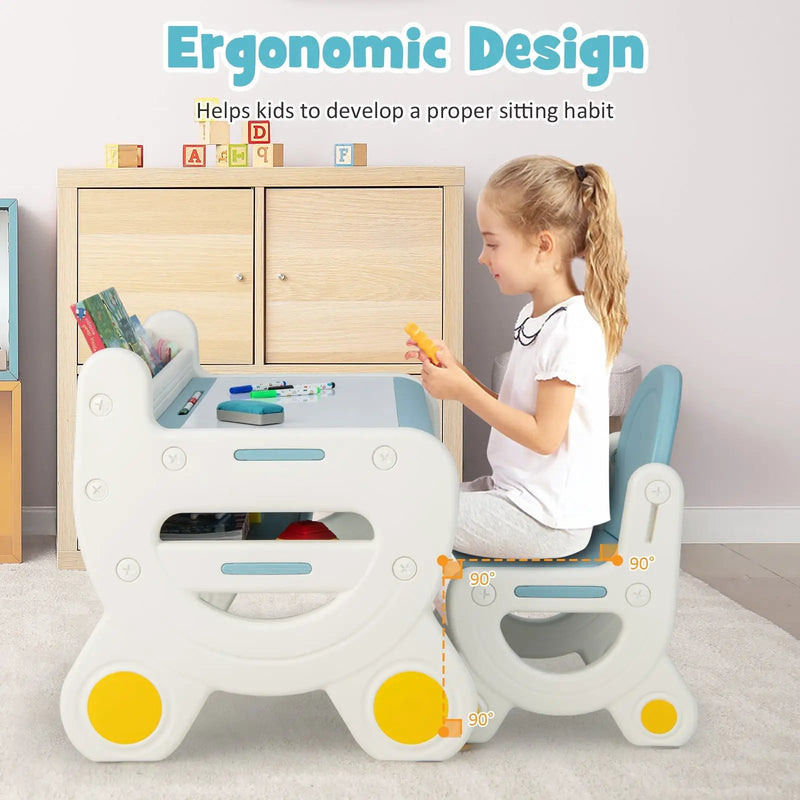 Kids Drawing Table and Chair Set with Watercolor Pens and Blackboard Eraser by DirectDeals
