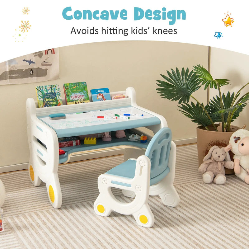 Kids Drawing Table and Chair Set with Watercolor Pens and Blackboard Eraser by DirectDeals