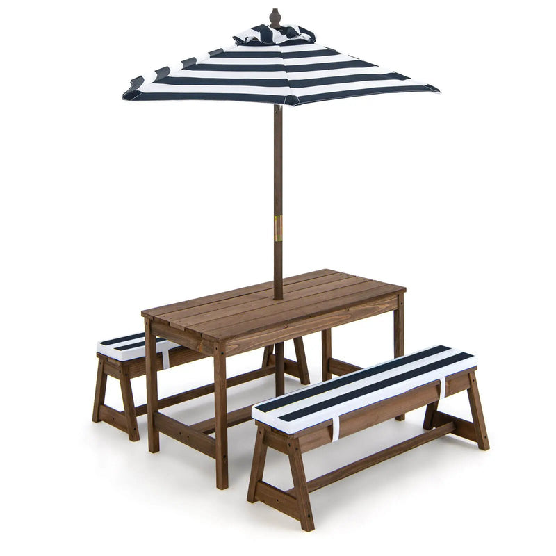 Kids Picnic Table and Bench Set with Cushions and Height Adjustable Umbrella by DirectDeals
