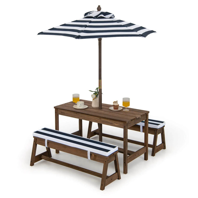 Kids Picnic Table and Bench Set with Cushions and Height Adjustable Umbrella by DirectDeals