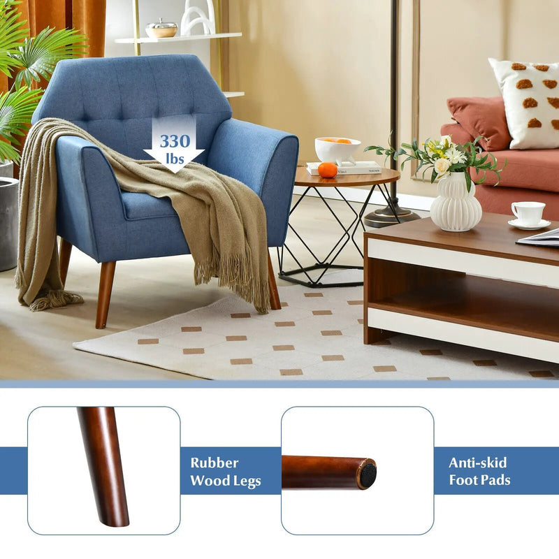 Modern Tufted Fabric Accent Chair with Rubber Wood Legs by DirectDeals