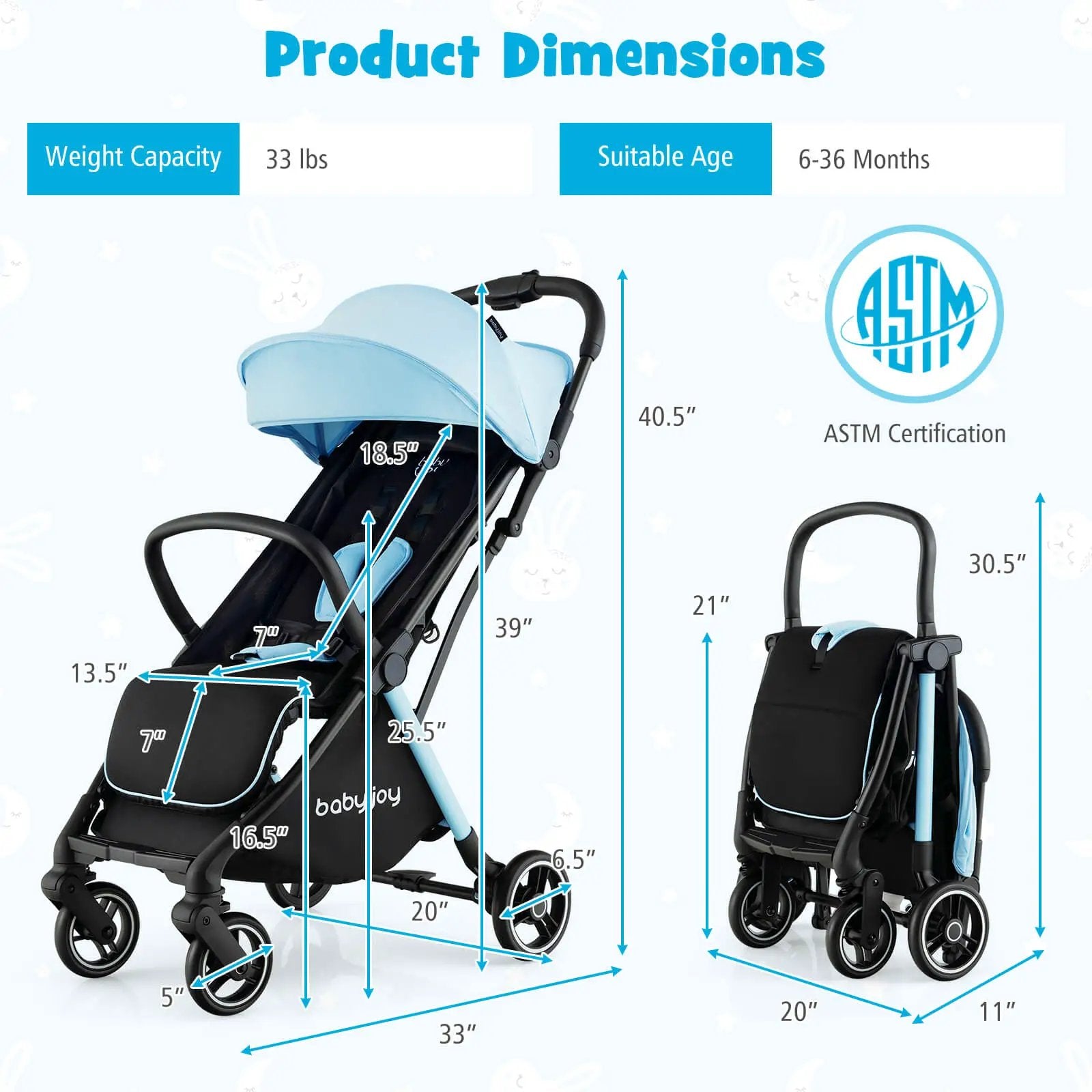 One-Hand Folding Portable Lightweight Baby Stroller with Aluminum Frame by DirectDeals